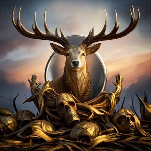 Glittercore Stag Trophy with Antlers in Horror Style