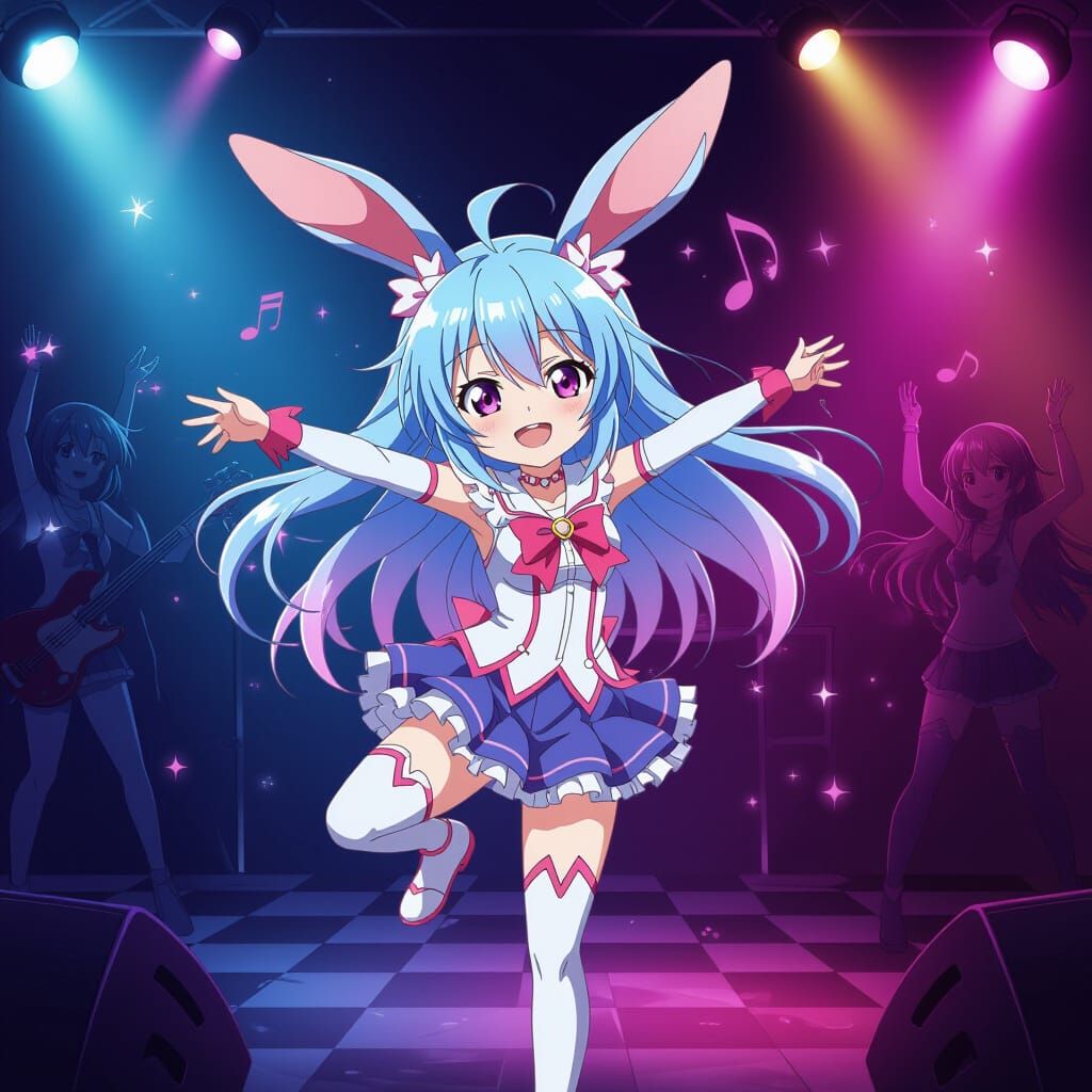 Anime Rabbit Dancing Fun at Nightclub