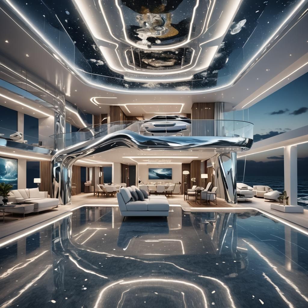 Futuristic Villa Above Ocean at Night