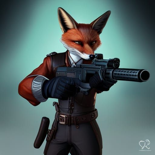 Anthro Fox MI5 Agent in Dark Fantasy Style