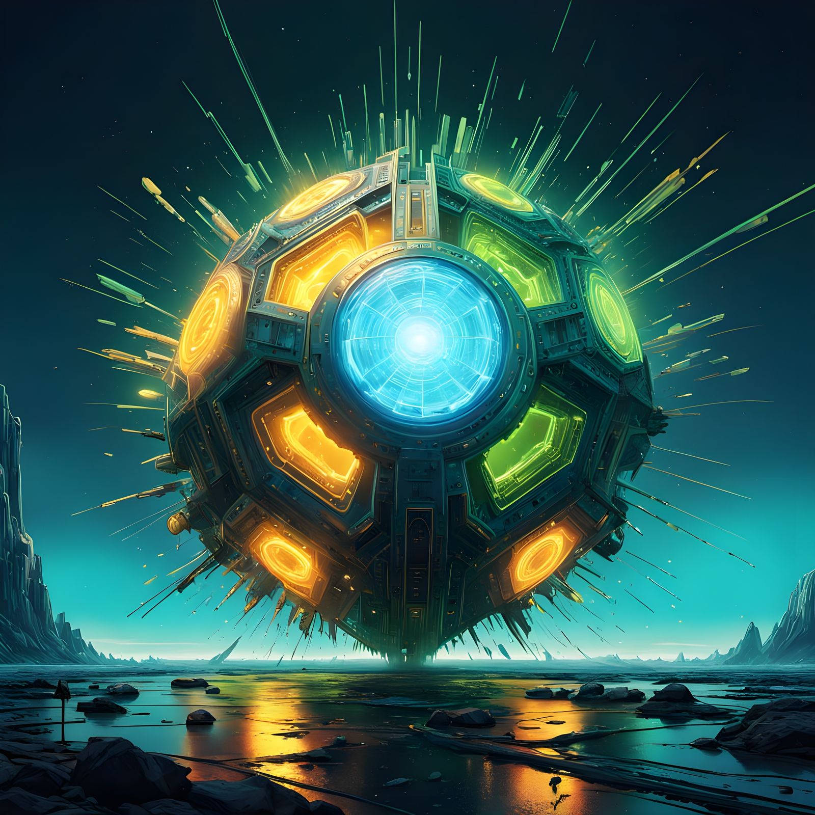 Tesseract Energy Explosion in Radiant Digital Art