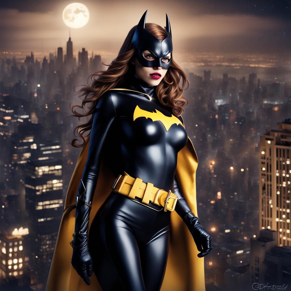 Batgirl in Gotham City Against Night Sky