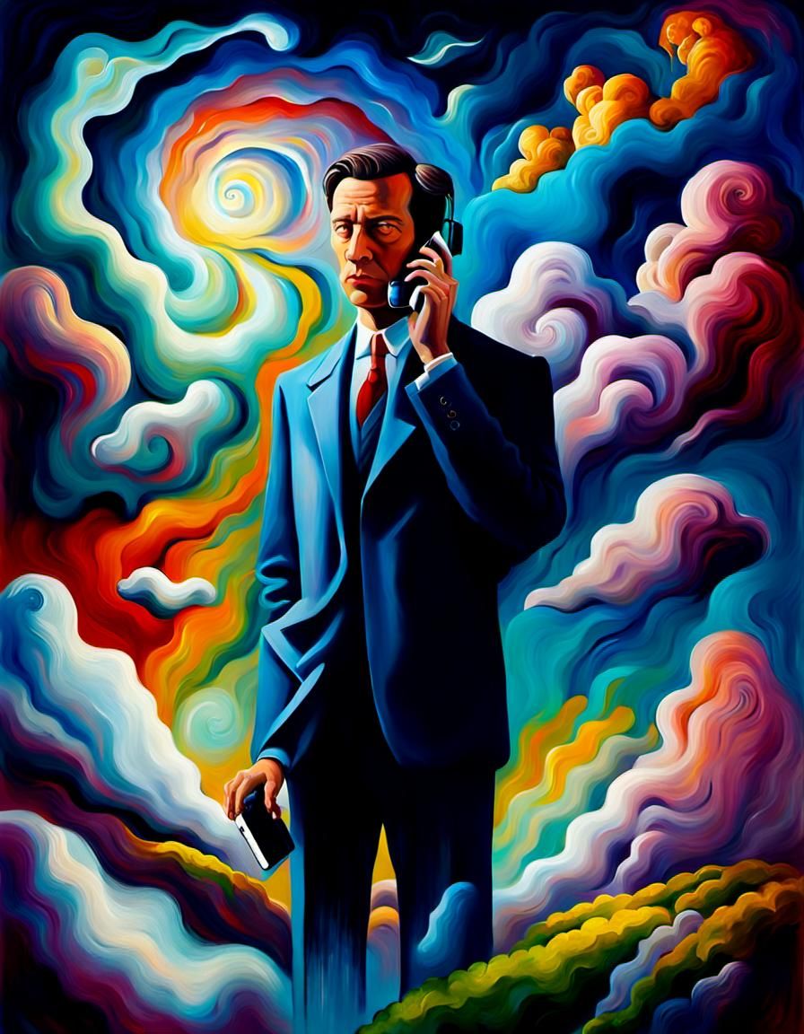Surreal Heaven: A Lawyer's Call in Dreamlike Oil Painting