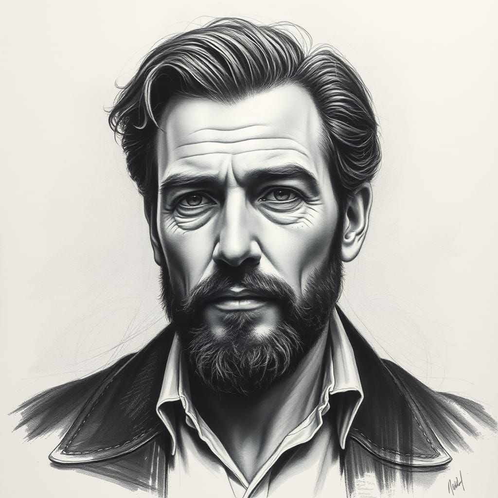 Hyperdetailed Charcoal Portrait of a Handsome Man