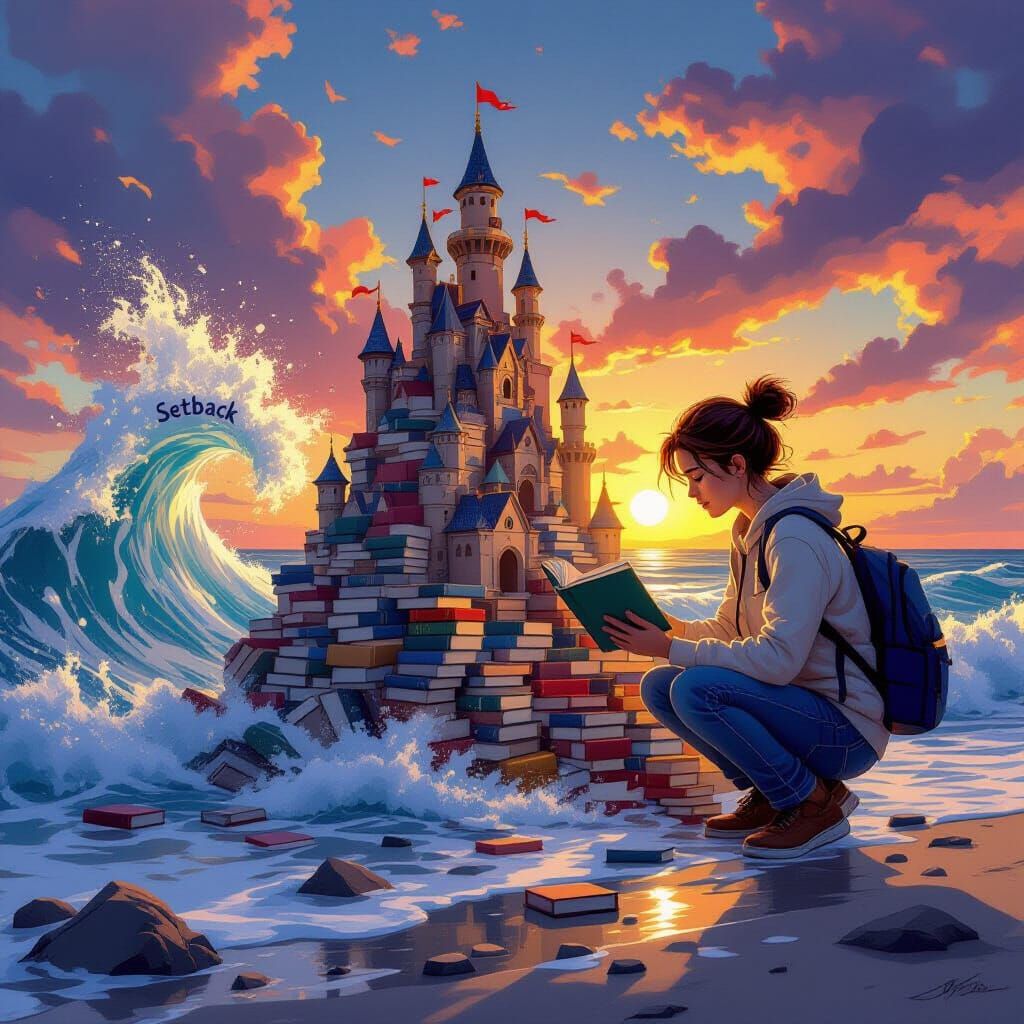 Student Rebuilds Textbook Castle After Setback Wave