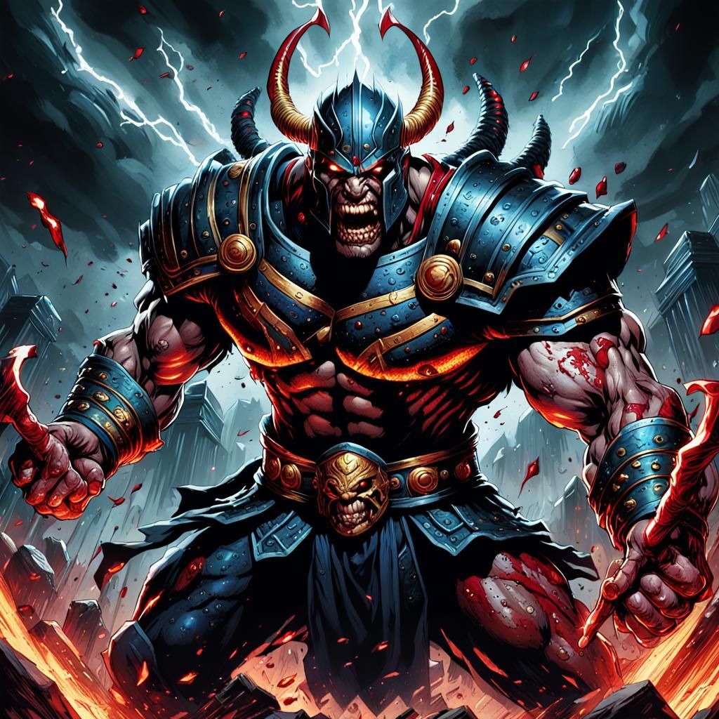 Ares, God of War, in Comic Book Art Style