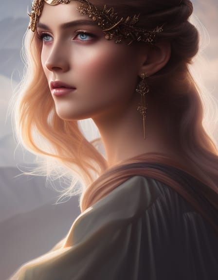 Ethereal Norse Goddess Portrait in Watercolor Style