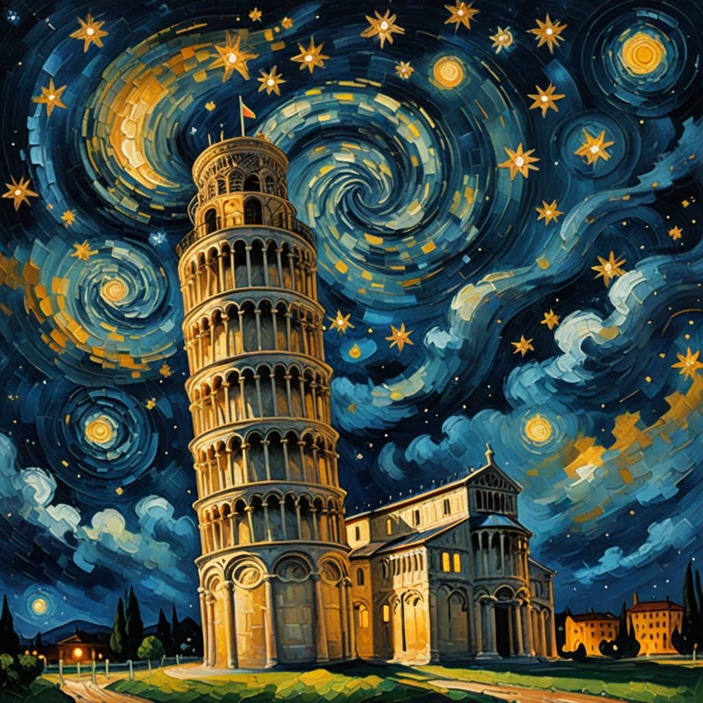 Leaning Tower of Pisa in Starry Night Style