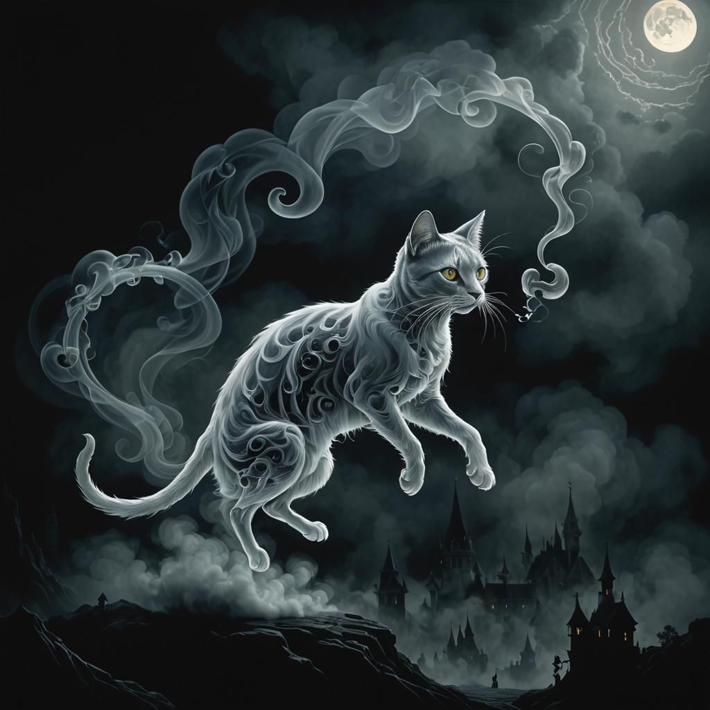 Ethereal Ghost Cat in Dreamlike Surrealism