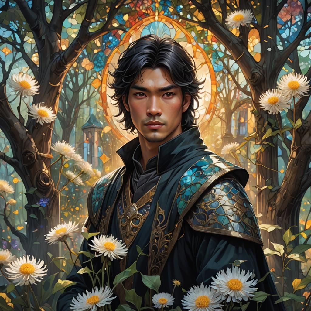 Stained Glass Medieval Village in Fantasy Forest