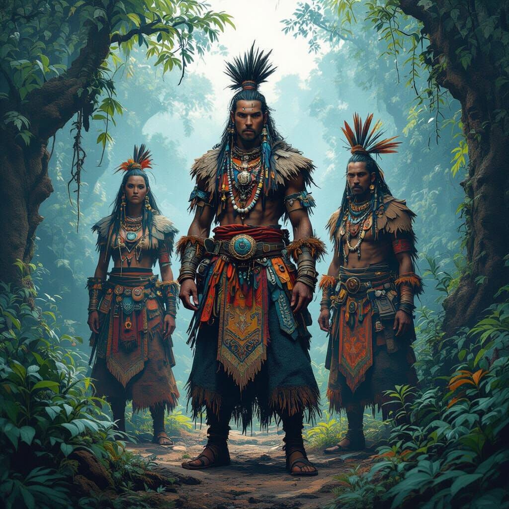 Valiant Tribe in Lush Forest, Fantasy Concept Art