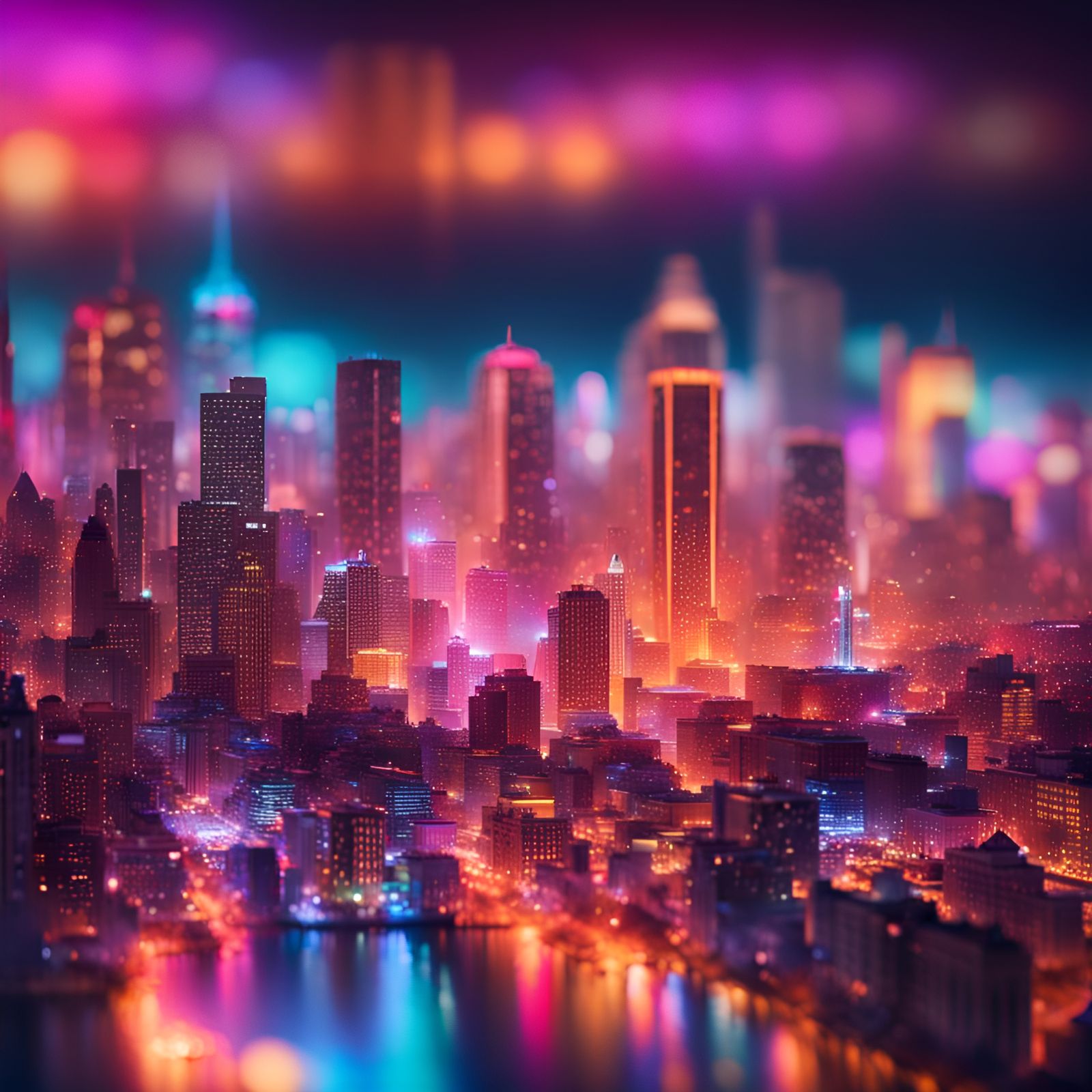 Neon Cityscape Microcosm AI Image