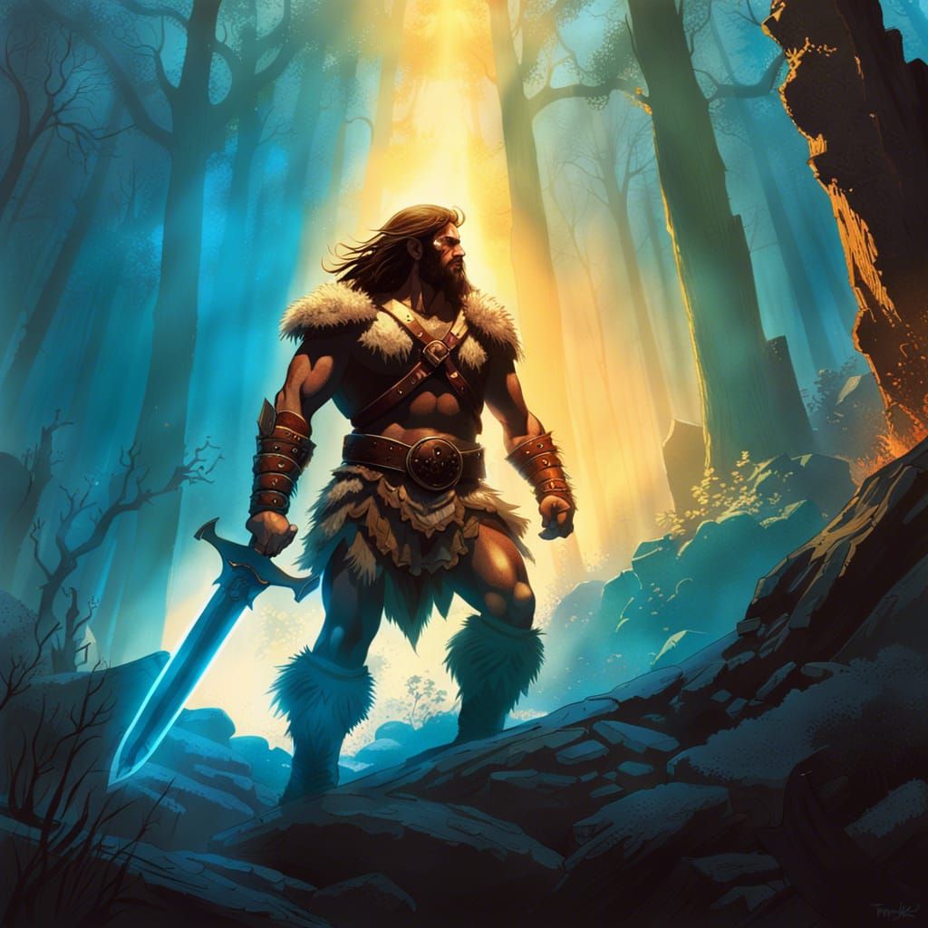Barbarian Warrior Levels Up in Mystical Forest