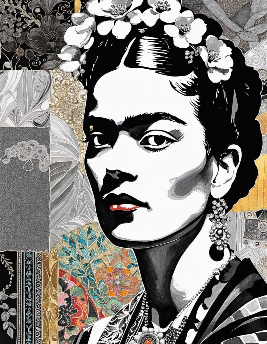 Bohemian Woman Portrait in Collage Drawing Style