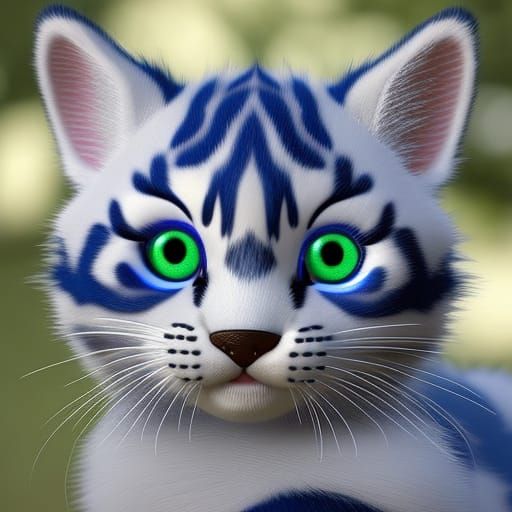 Adorable Blue and White Tiger Kitten: 3D Render