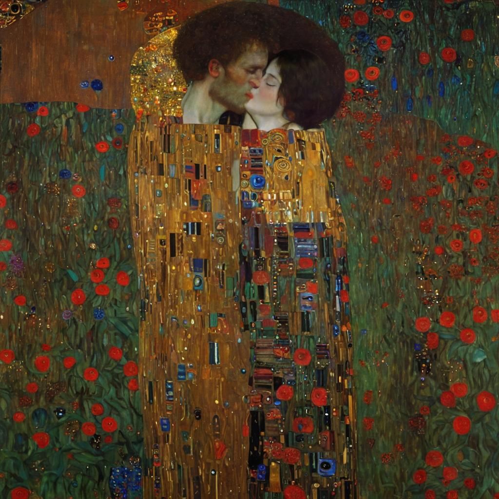 Romantic Garden Encounter in Klimt-Inspired Post-Raphaelite ...