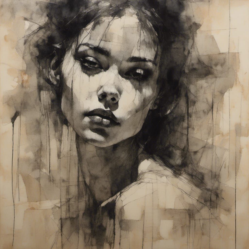 Vintage impasto graphite charcoal wash