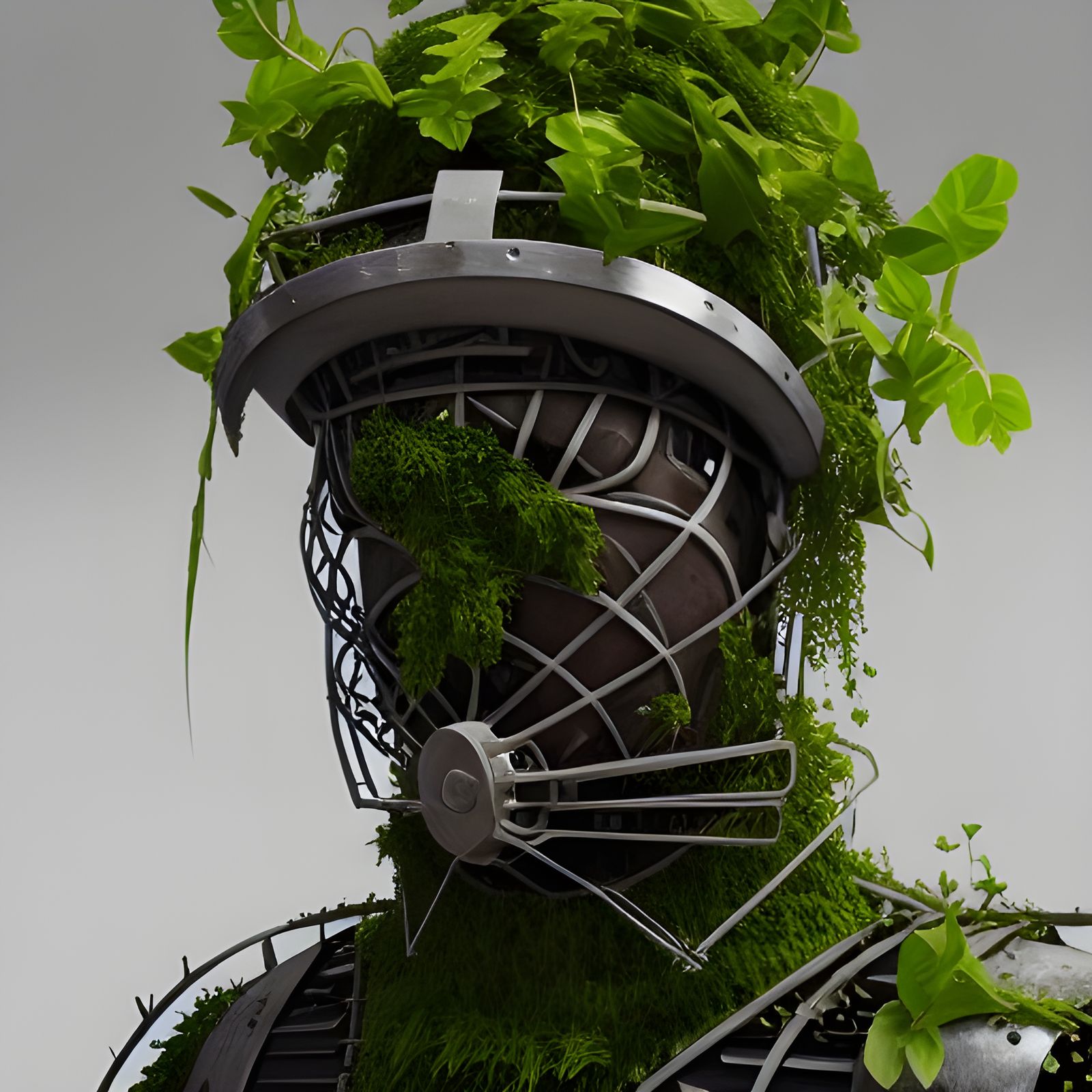 Armored Dieselpunk Warrior with Plant, 4K Render