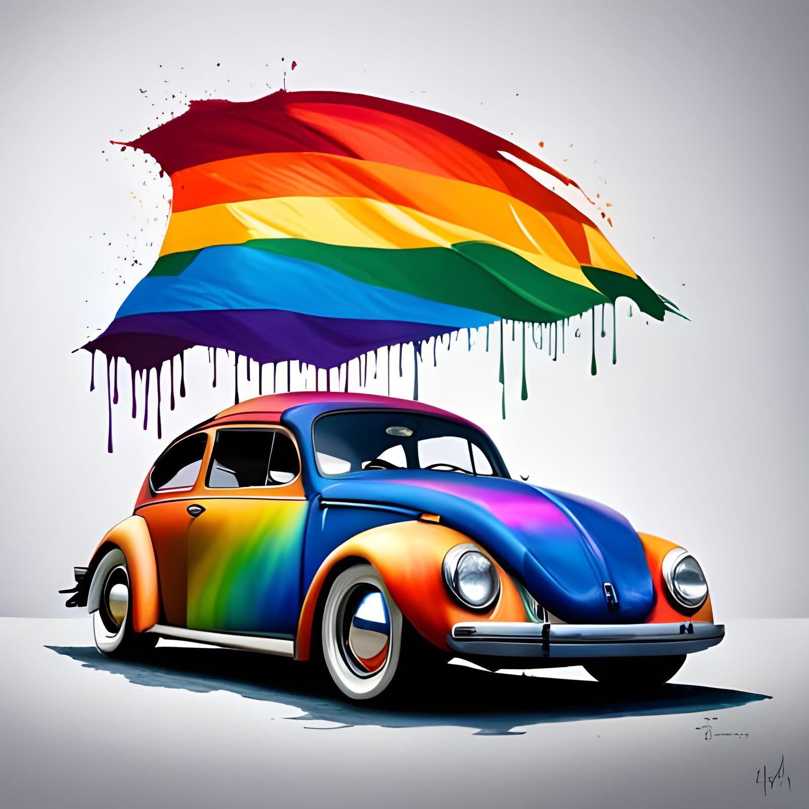 Rainbow Beetle Pride Flag Calligraphy Ink Painting