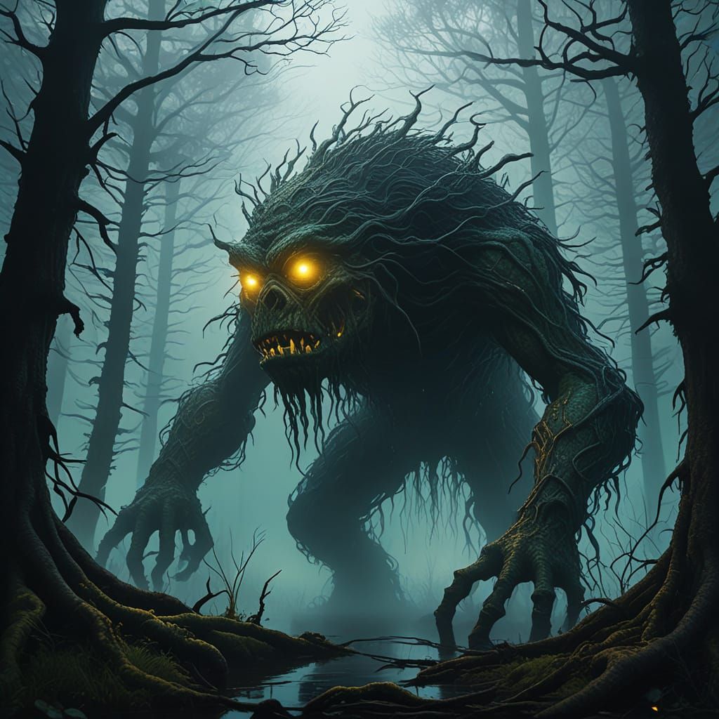 Surreal Swamp Monster Illuminates Misty Bog