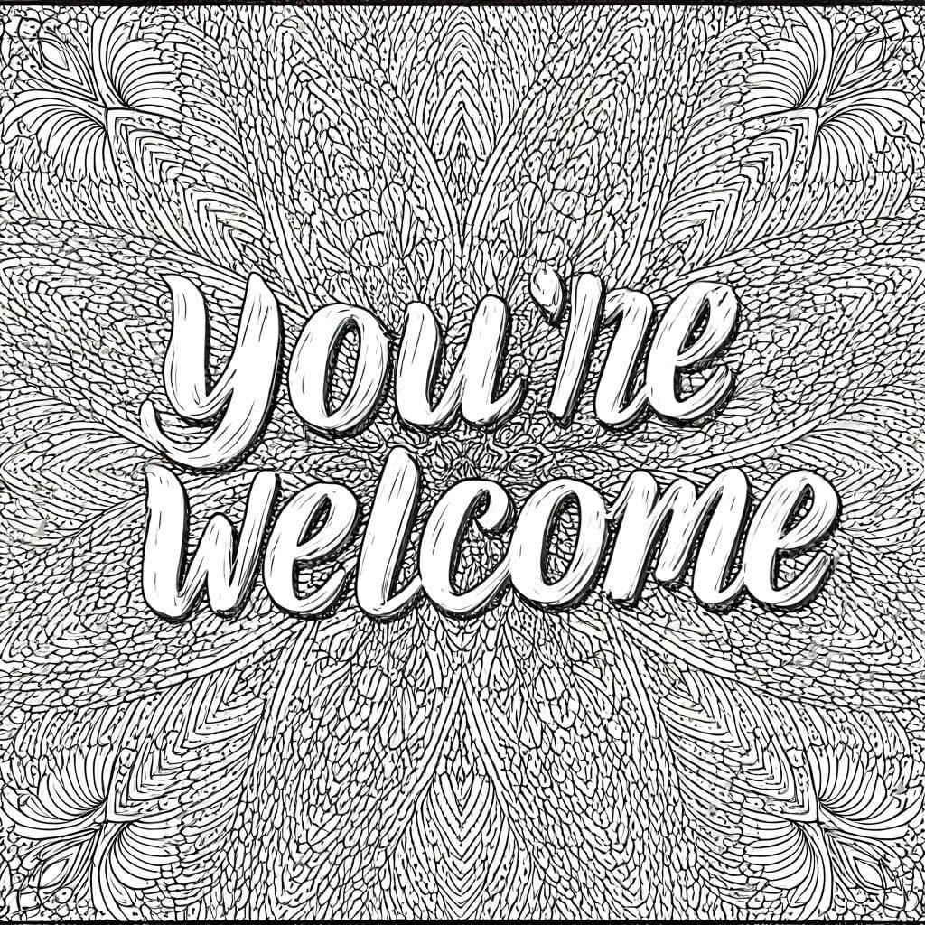 Intricate Coloring Page Featuring "You're Welcome"