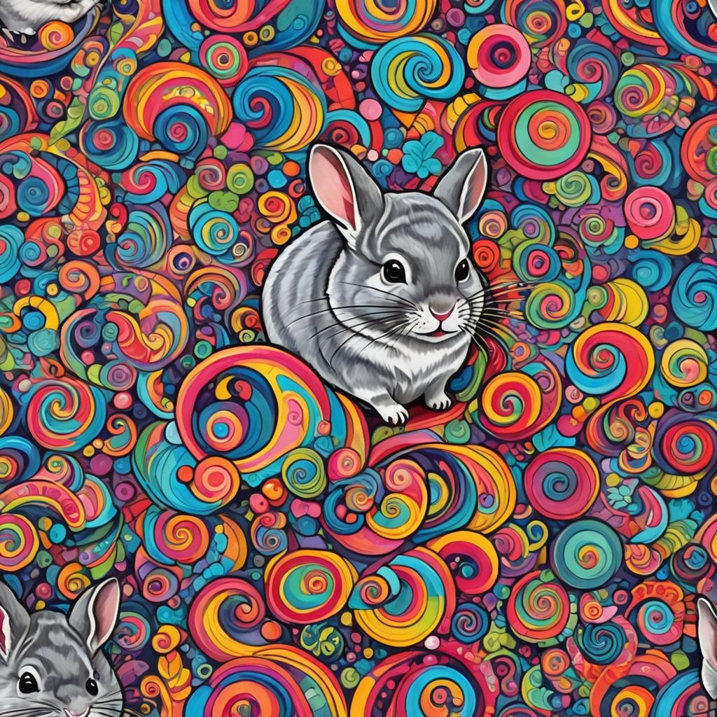 Chinchilla in Candyland Wonderland with Gouache Swirls
