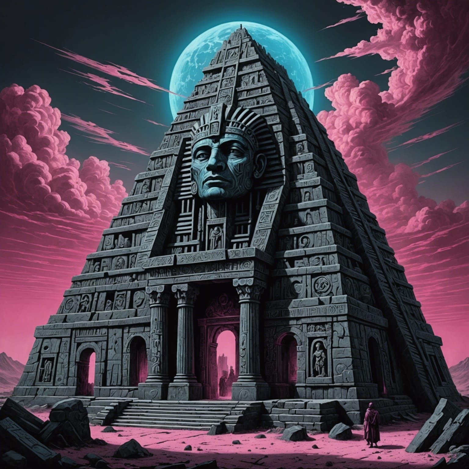Aztec Embassy in Byzantium: Synthwave Horror Charcoal Drawin...