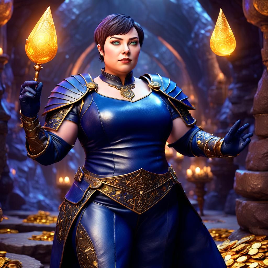 Curvy Elf Sorceress in Sapphire Cavern, 3D Anime Art