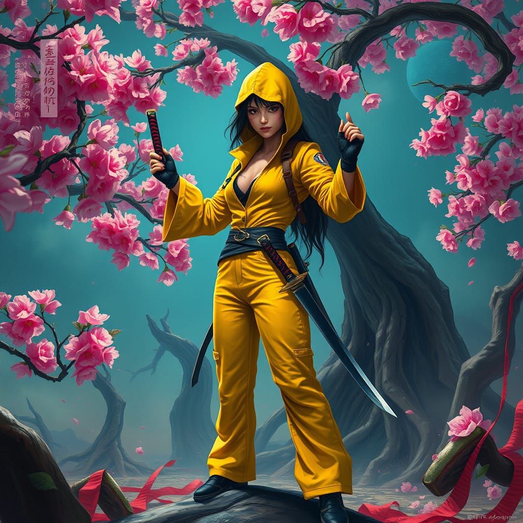 Surreal Assassin Emerges from Cherry Blossom Dreamscape in C...