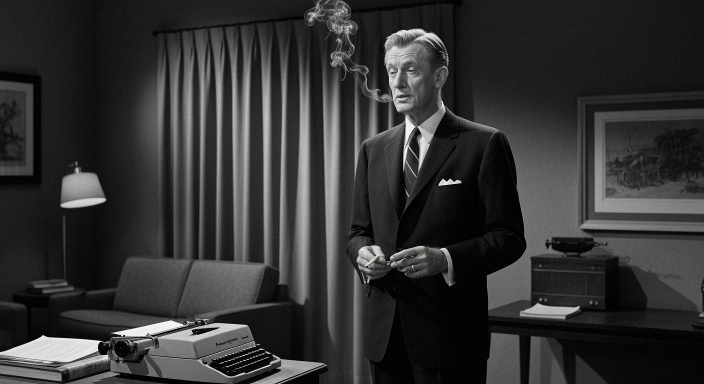 Rod Serling in Twilight Zone Style, 1950s Scene