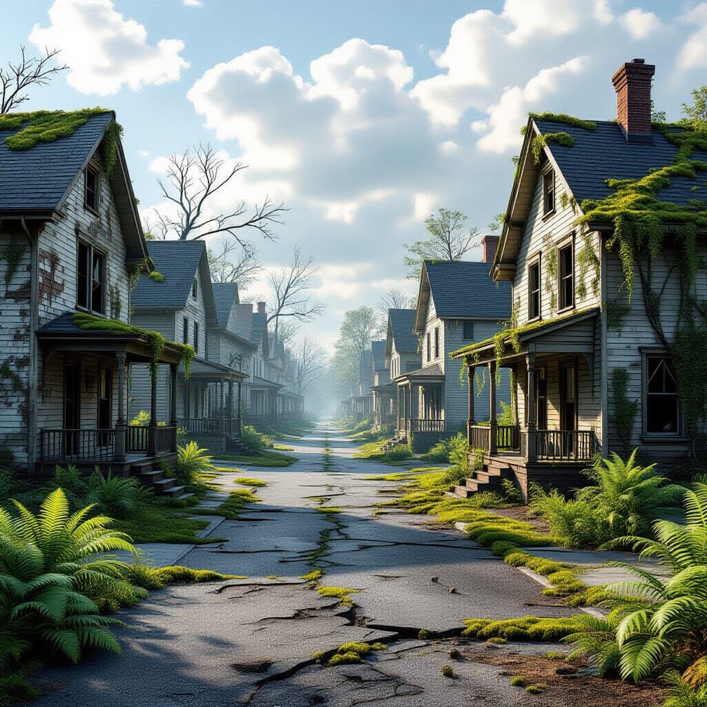 Nature Reclaims Abandoned Suburbia in Detailed Matte Paintin...