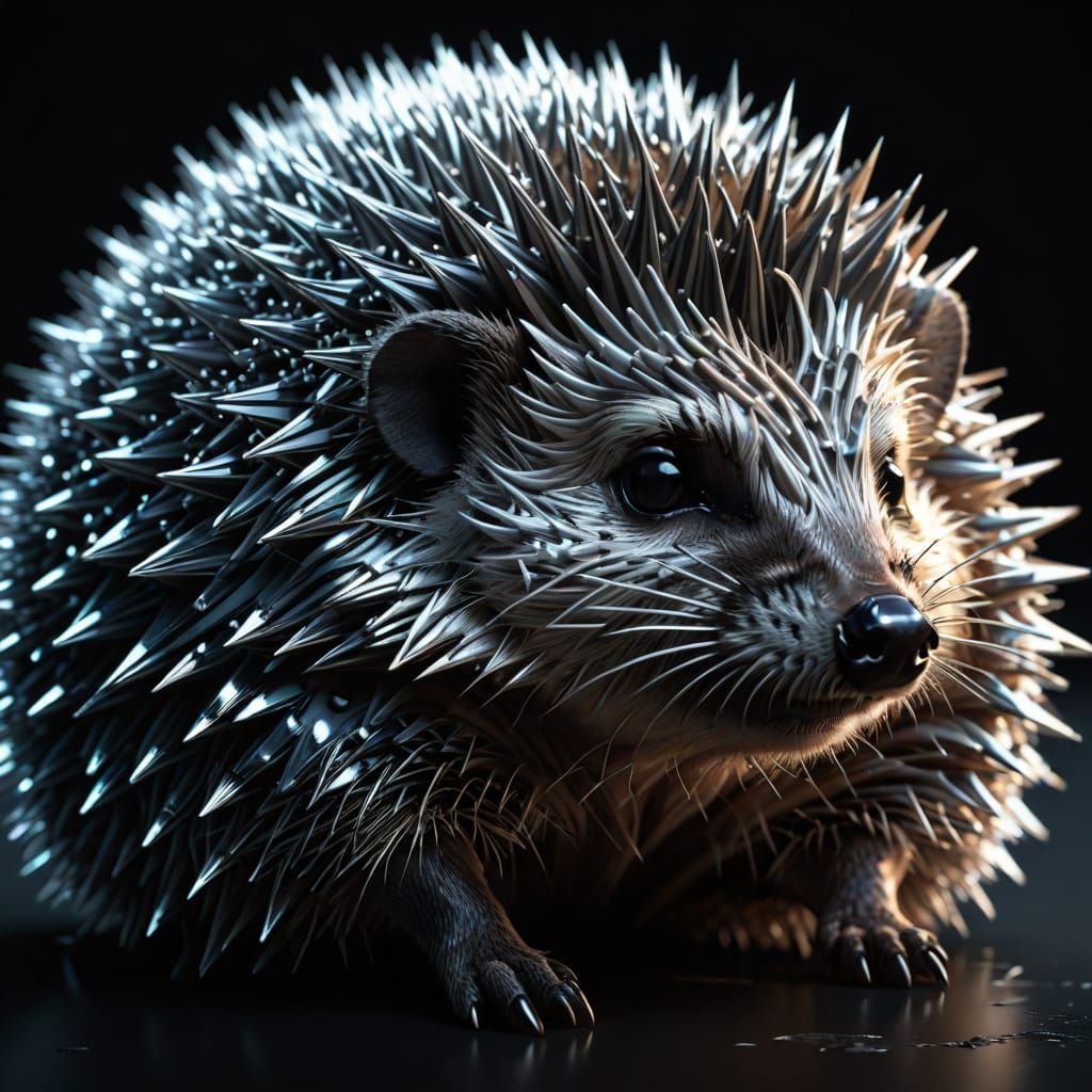 Platinum Hedgehog in Hyperrealistic Digital Art