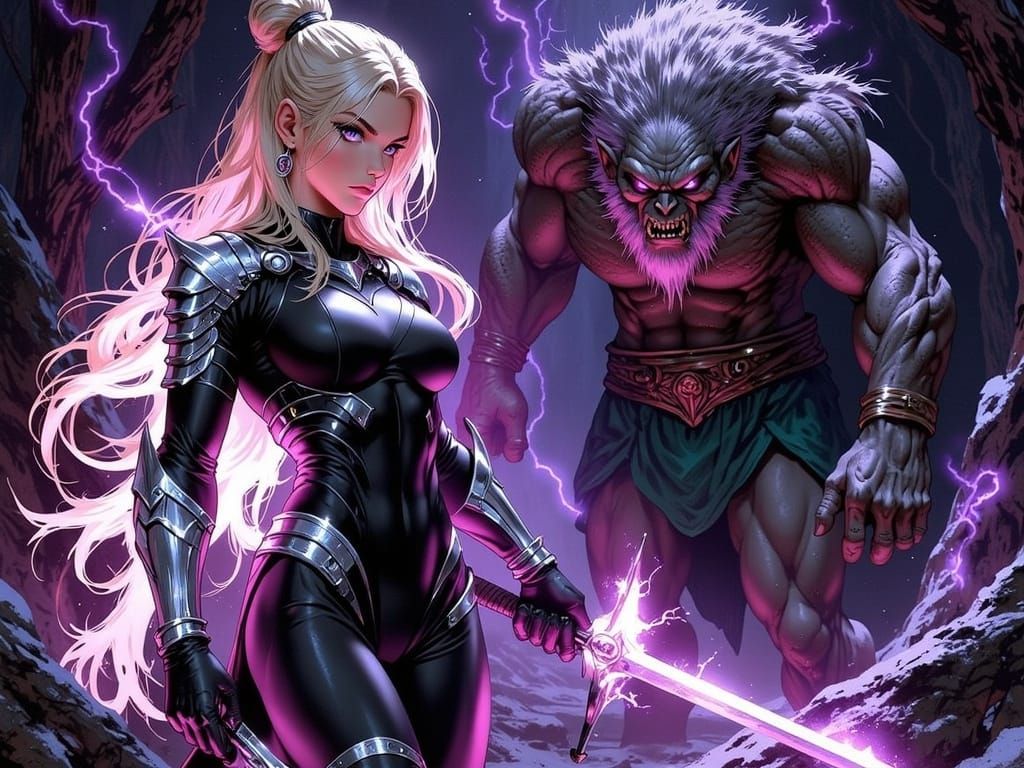 Elf Warrior Battles Troll in Dark Fantasy Art