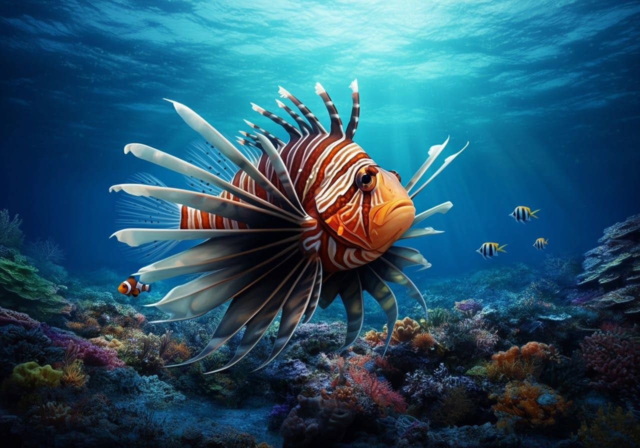 Underwater Marine Life: Clownfish and Lionfish
