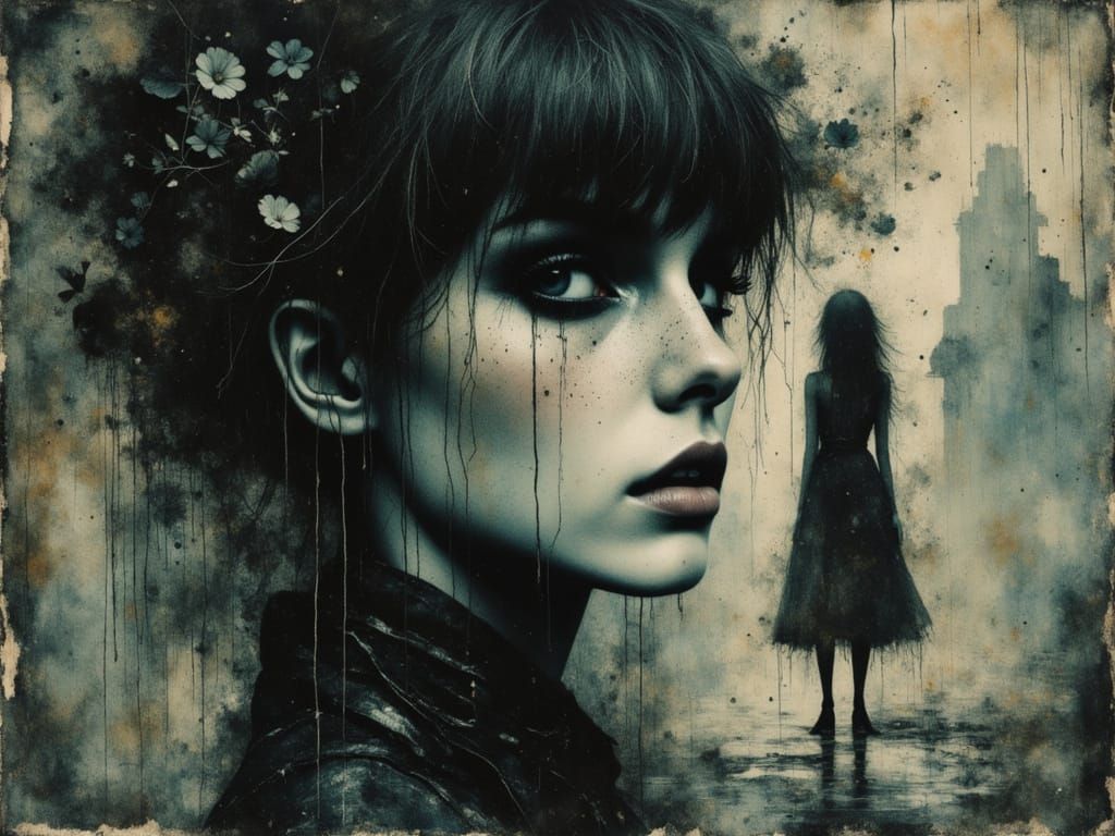 Haunting Portrait of Ethereal Gothic Woman in Watercolor