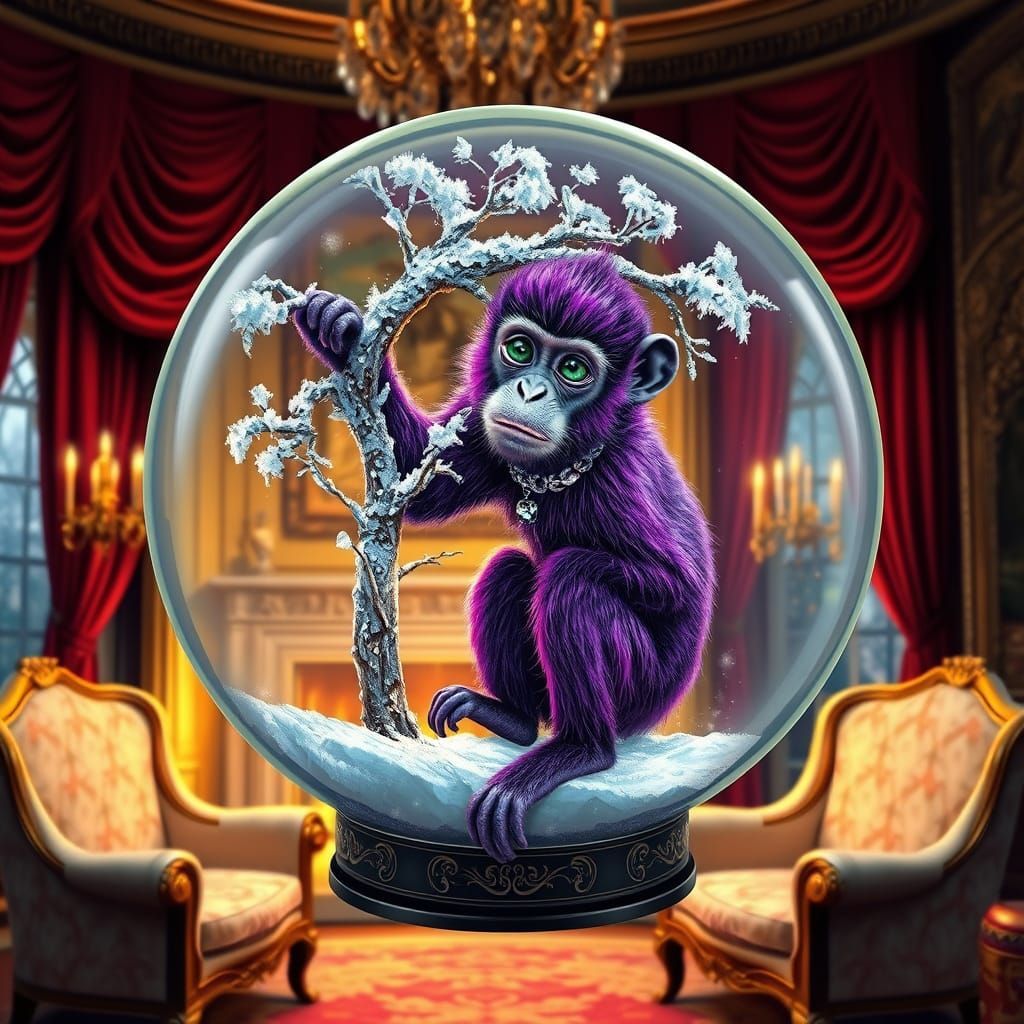 Ethereal Purple Monkey Adorned in Winter Wonderland