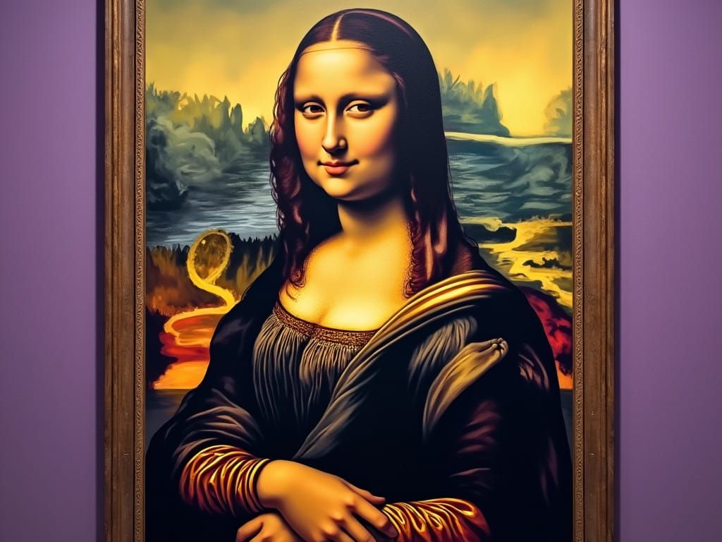 Vibrant Afrocentric Pop Art Mona Lisa in Purple and Yellow