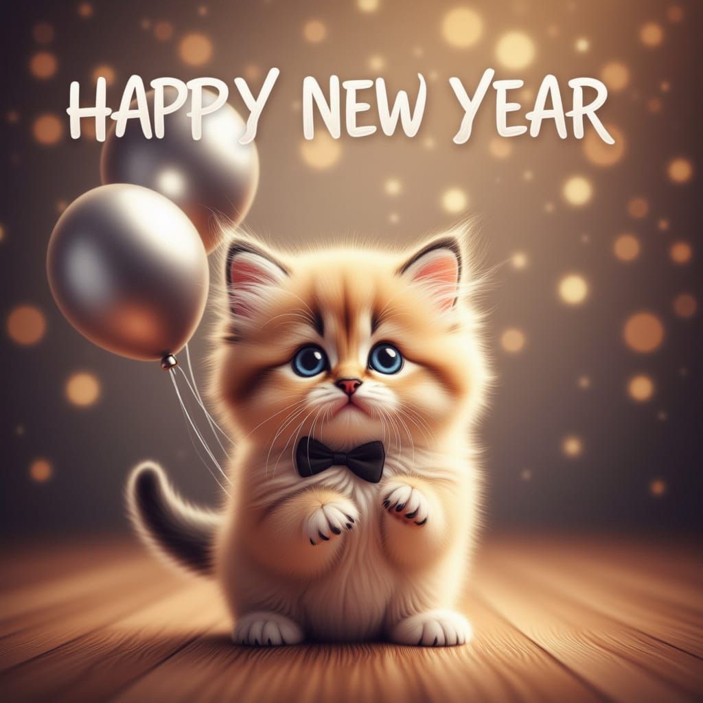 Adorable Kitten in Bowtie With Silver Balloons