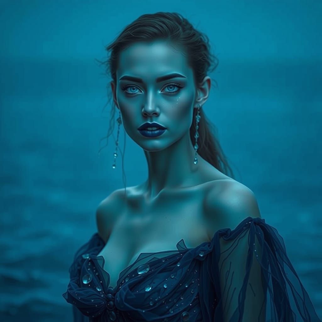 Mystical Water Element Fashion in Art Nouveau Style