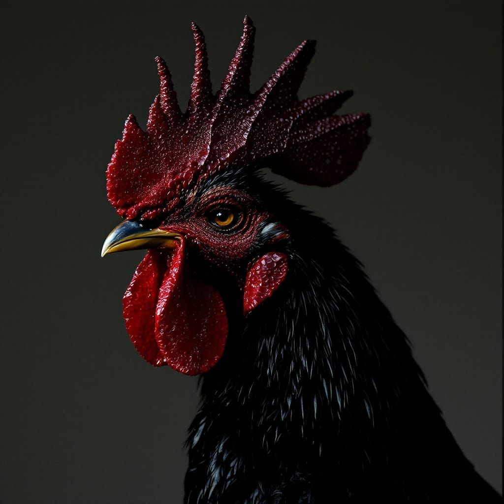 High Fashion Rooster Portrait with Dramatic Chiaroscuro