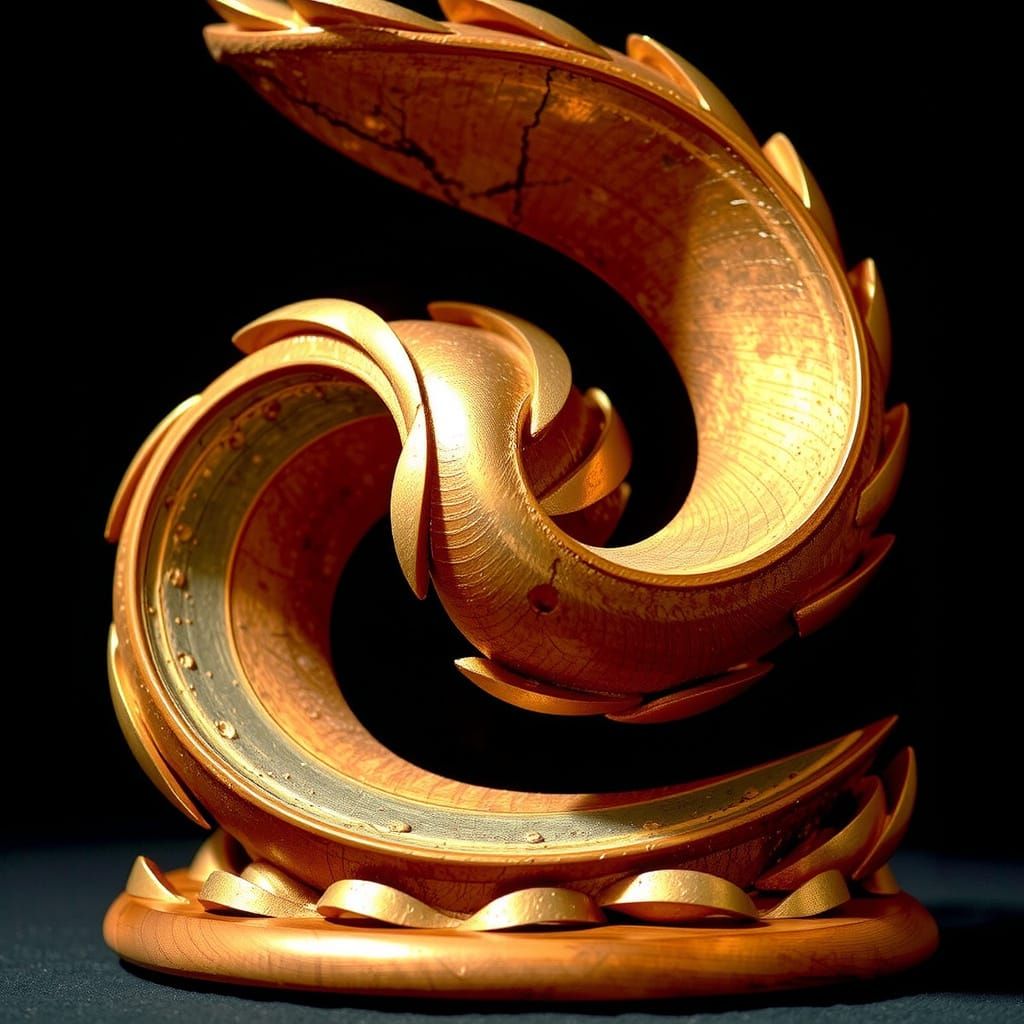Brass and Dark Wood Abstract Sculpture in Gallery