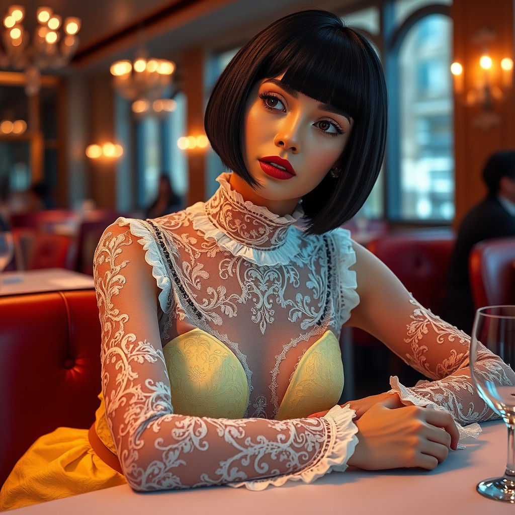 Woman in Yellow Lace Dress, Dreamy Matte Painting