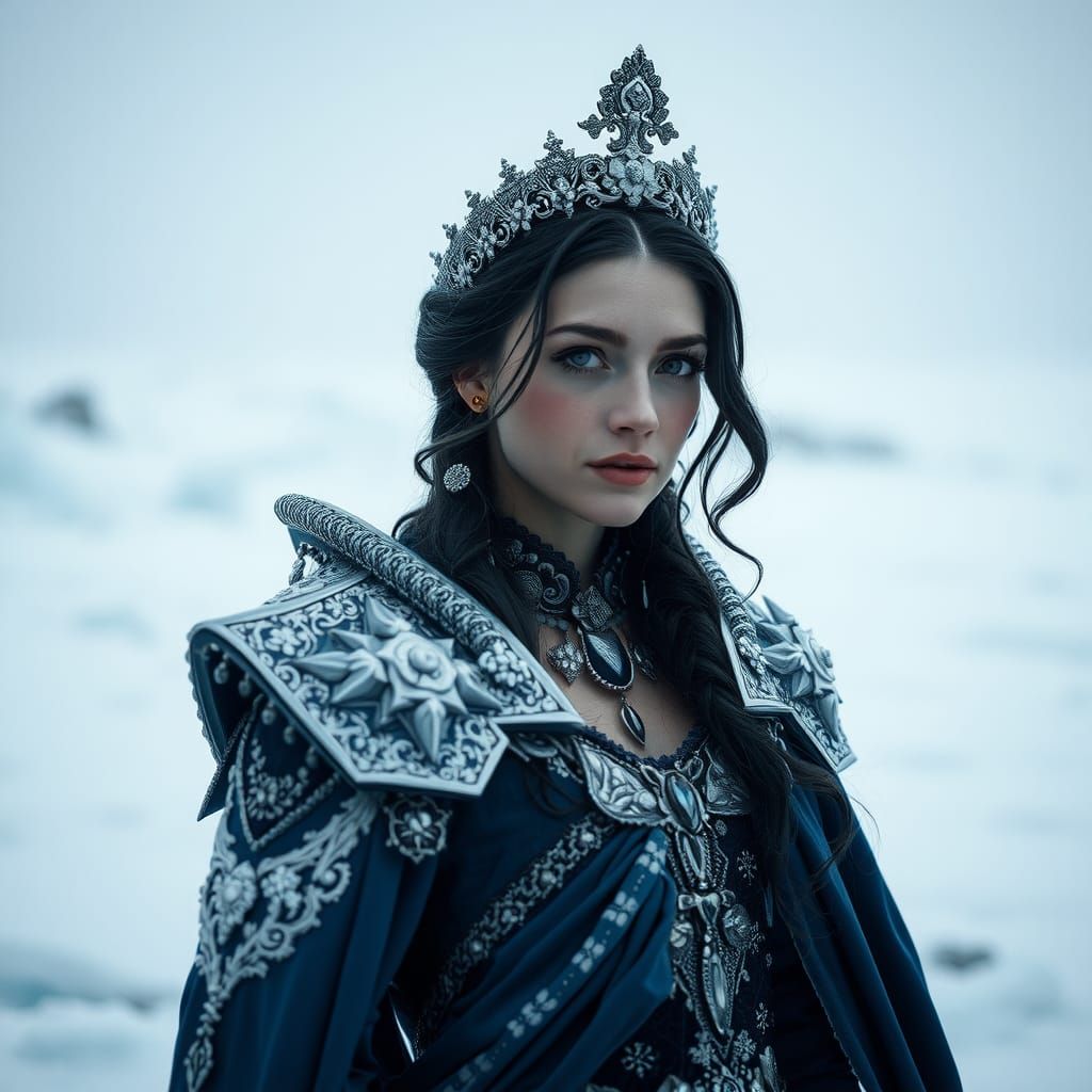 Icy Tundra: Dark Ice Princess in Dark Fantasy Style