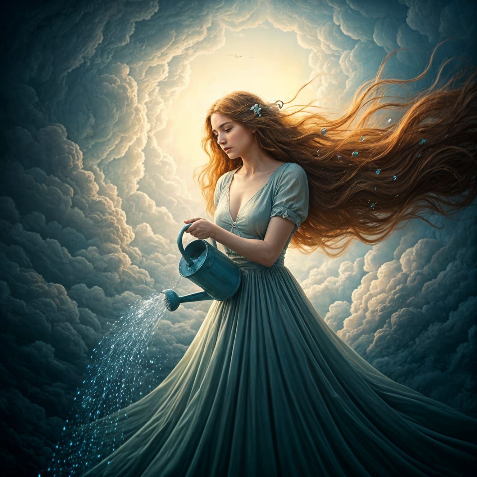 Fantasy Art: Woman Waters Earth From Cloud