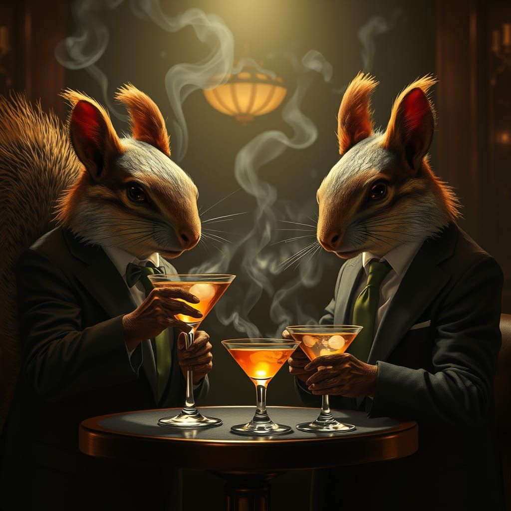 Dapper Squirrels in Jazz Club: Hyperrealistic Film Noir
