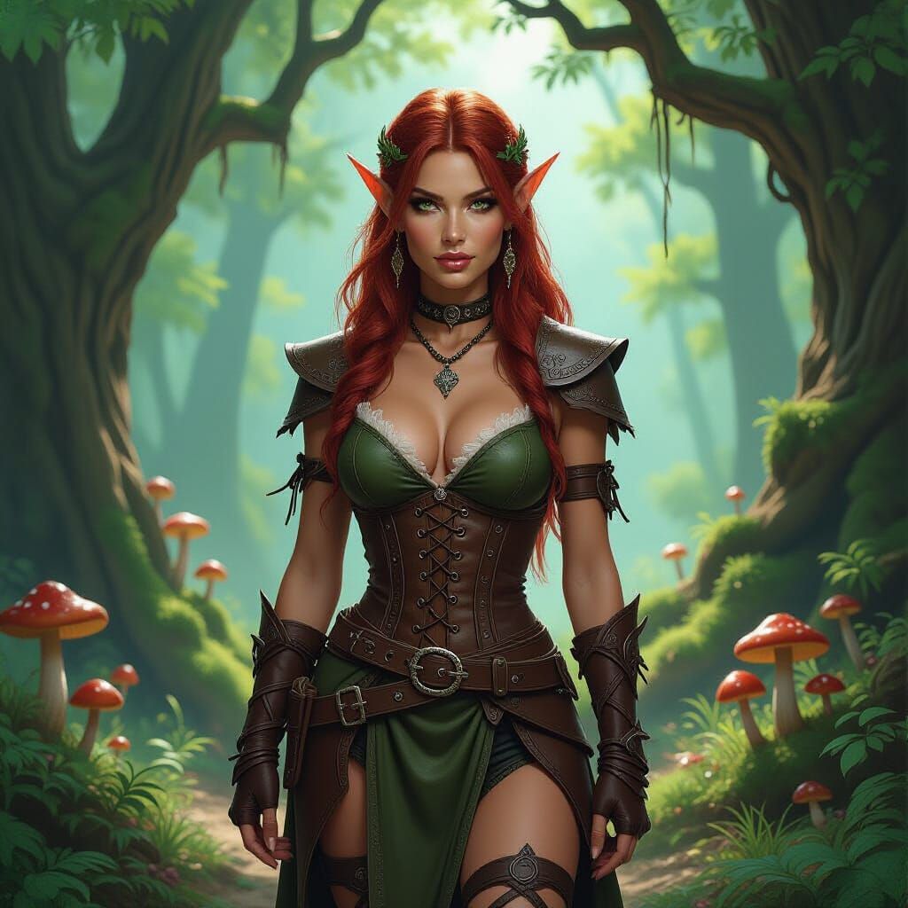 Forest Witch Elf Woman in Enchanted Clearing
