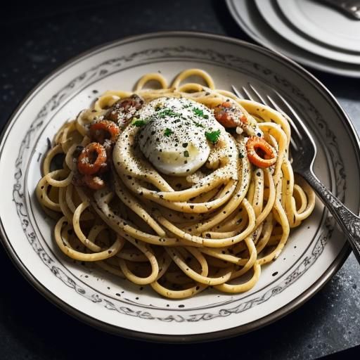 Hyperrealistic Spaghetti Carbonara in Sharp Focus
