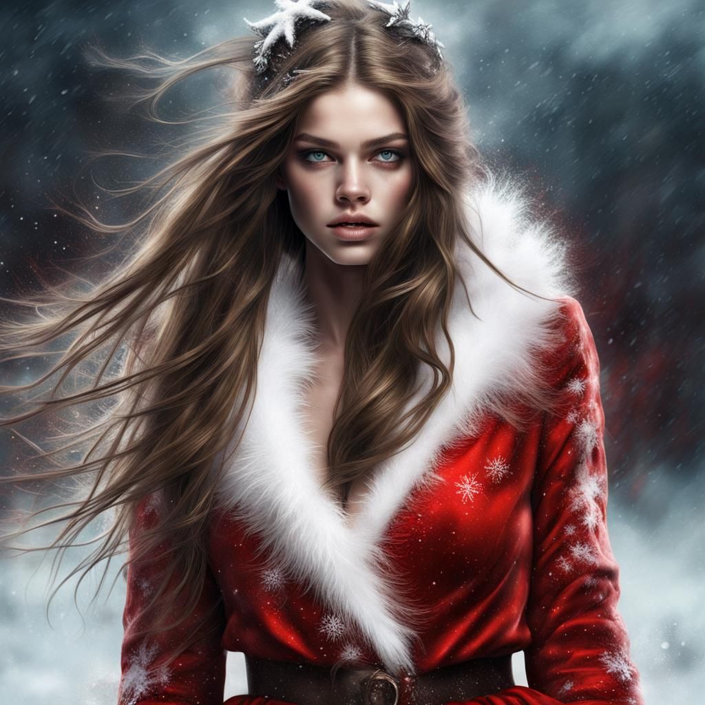 Sensual Santa: Gorgeous Woman in Beksinski Style