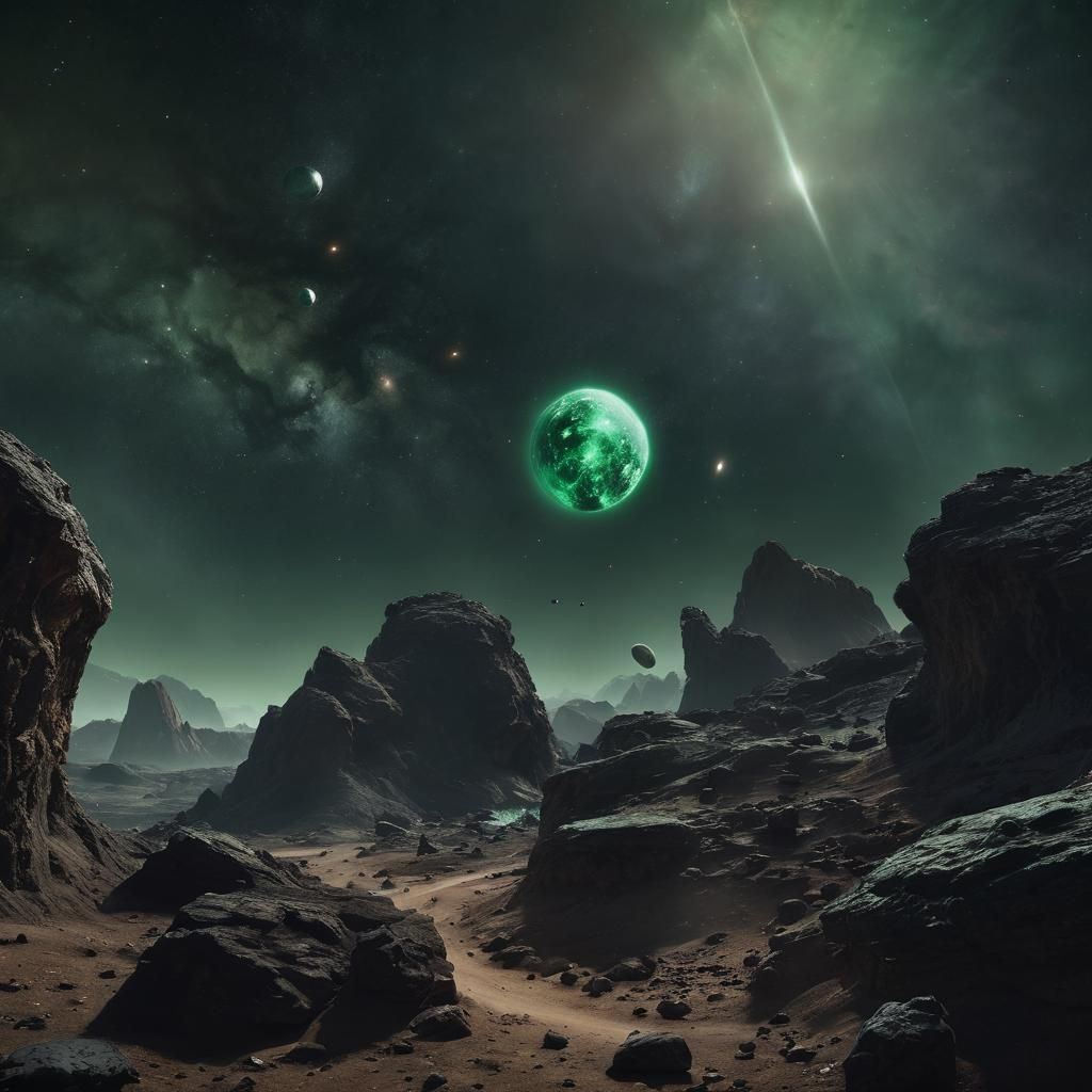 Dramatic Galactic Space Scene with Green Moons