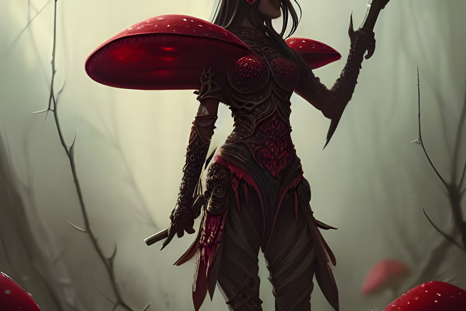Dark Fantasy Mushroom Warrior in Intricate Armor